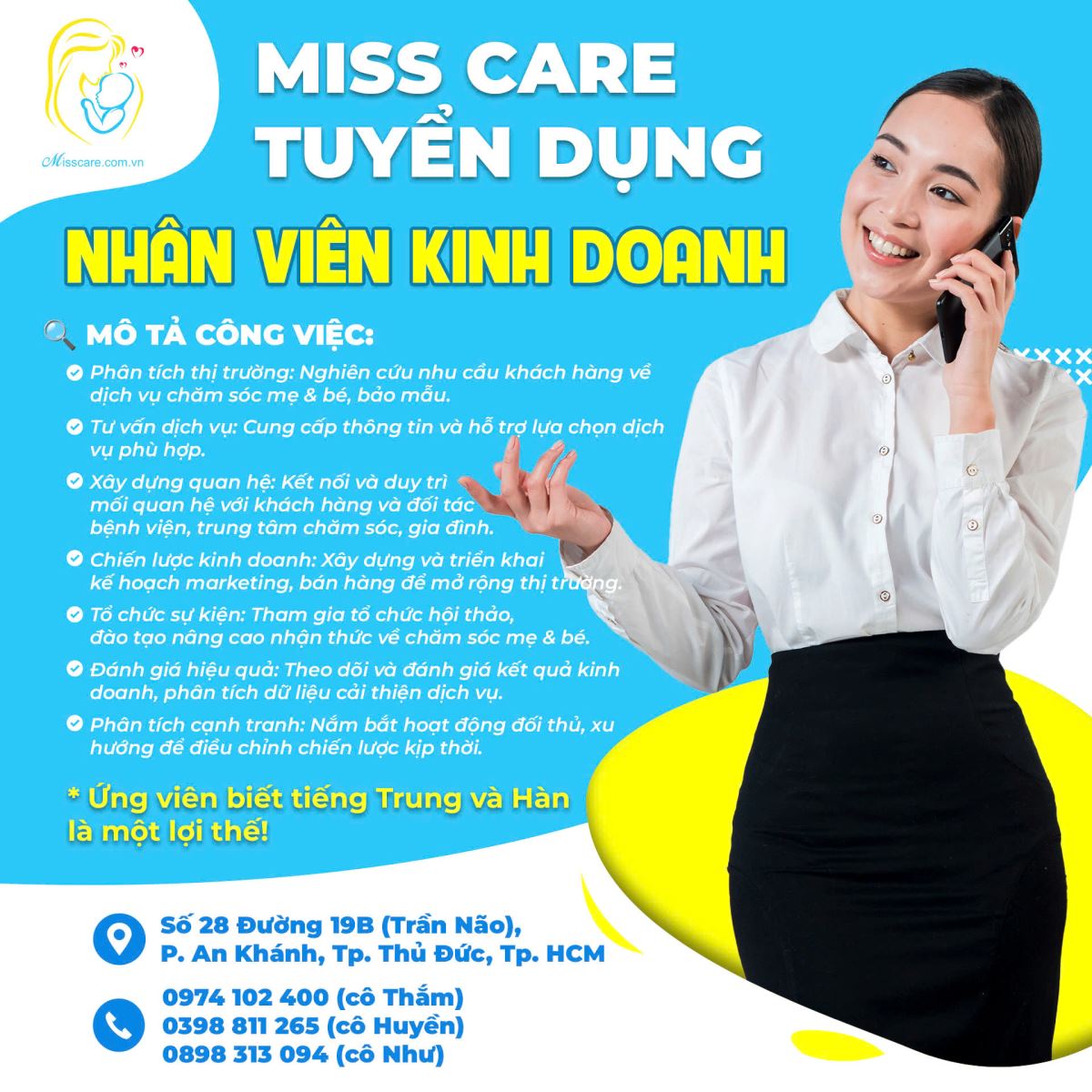 MISS CARE TUYỂN DỤNG NHÂN VIÊN KINH DOANH